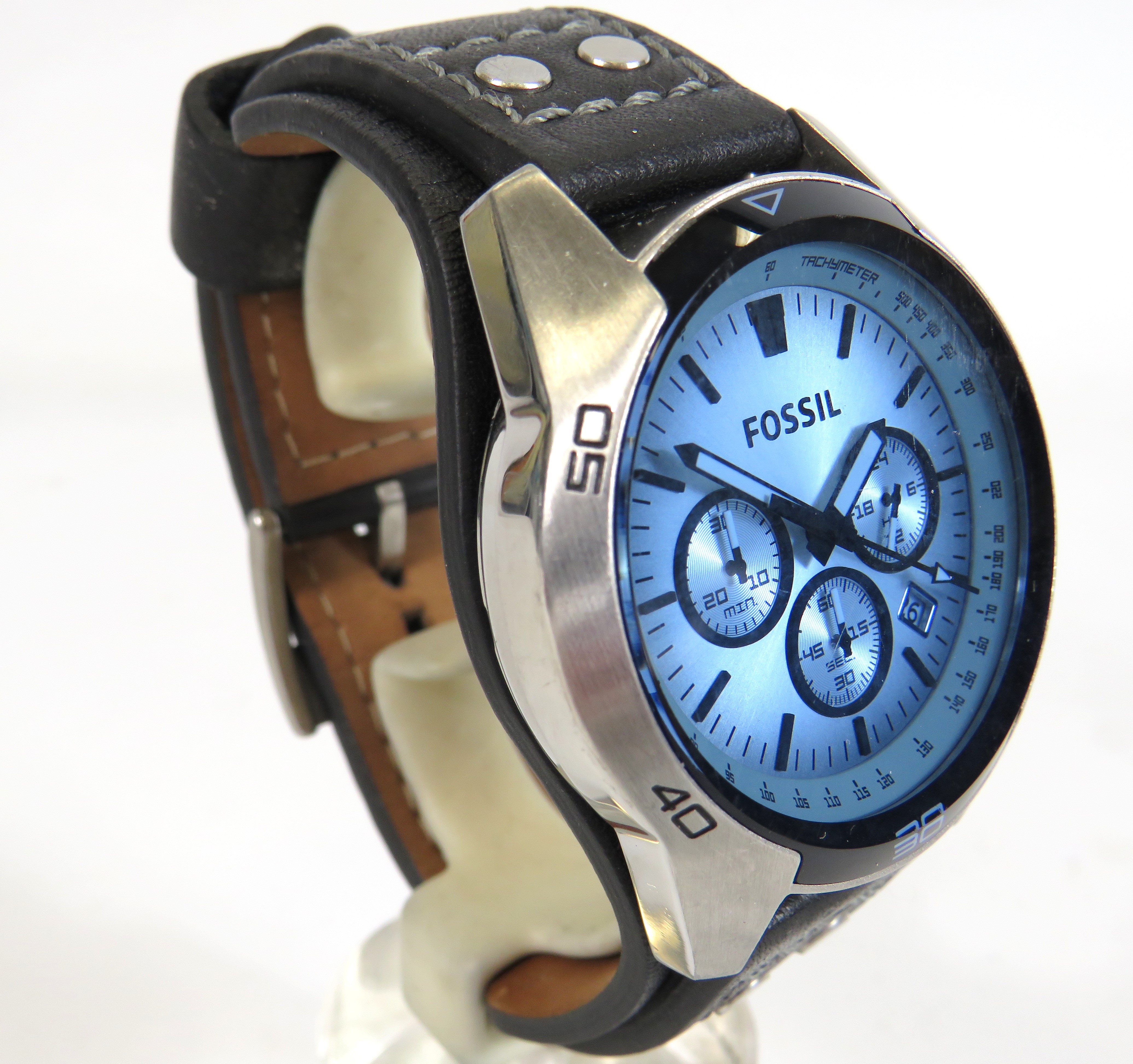Gents Fossil Quartz Chronograph with thick leather strap in excellent conditon. Running order. See p - Image 2 of 3