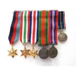 Bar of Miniature WW2 Medals. Defence, 39/45, France & Germany, Italy & 39/45 Star together with a Na