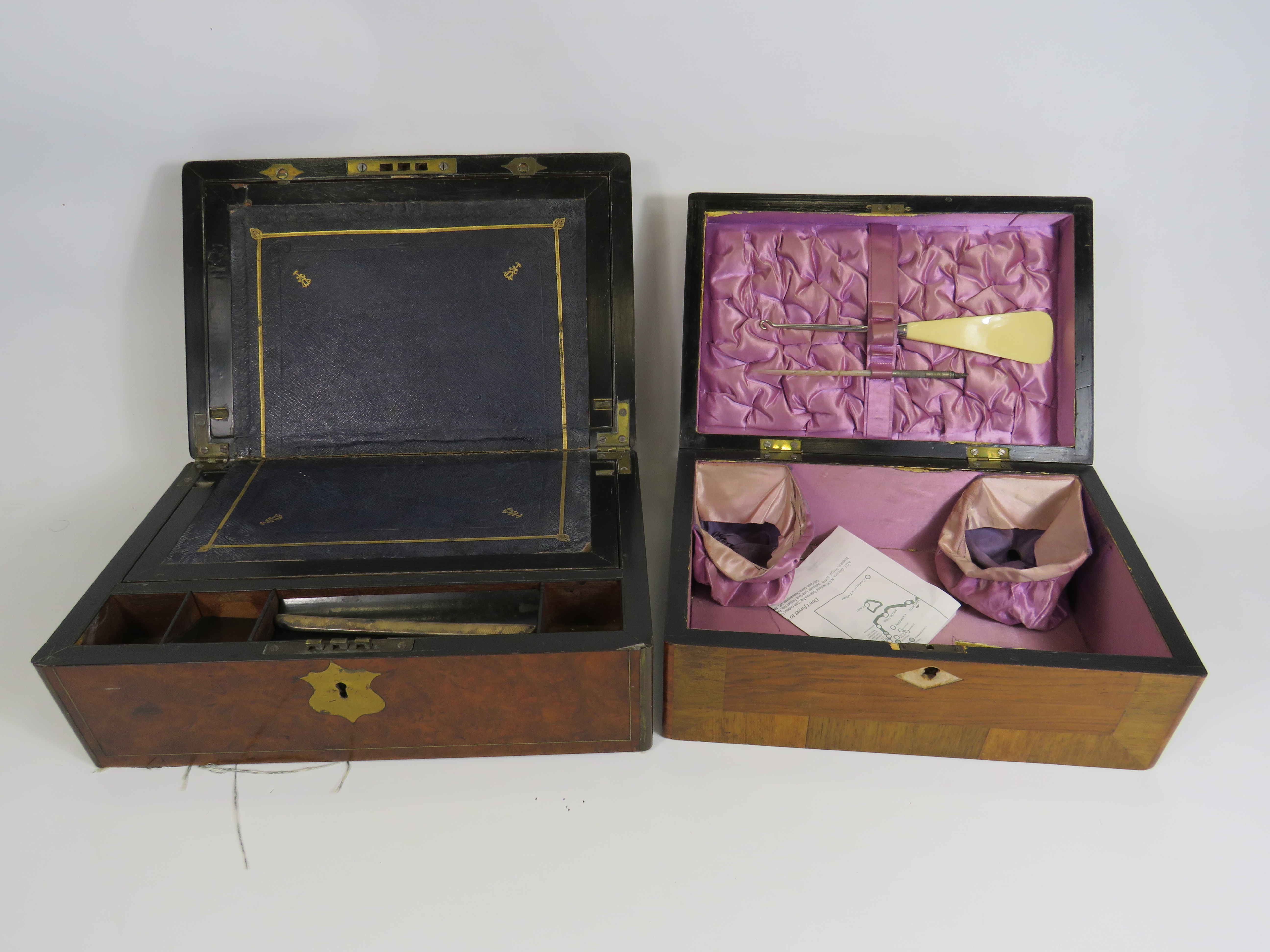 A vintage wooden writing box and a vintage wooden sewing box. - Image 2 of 6