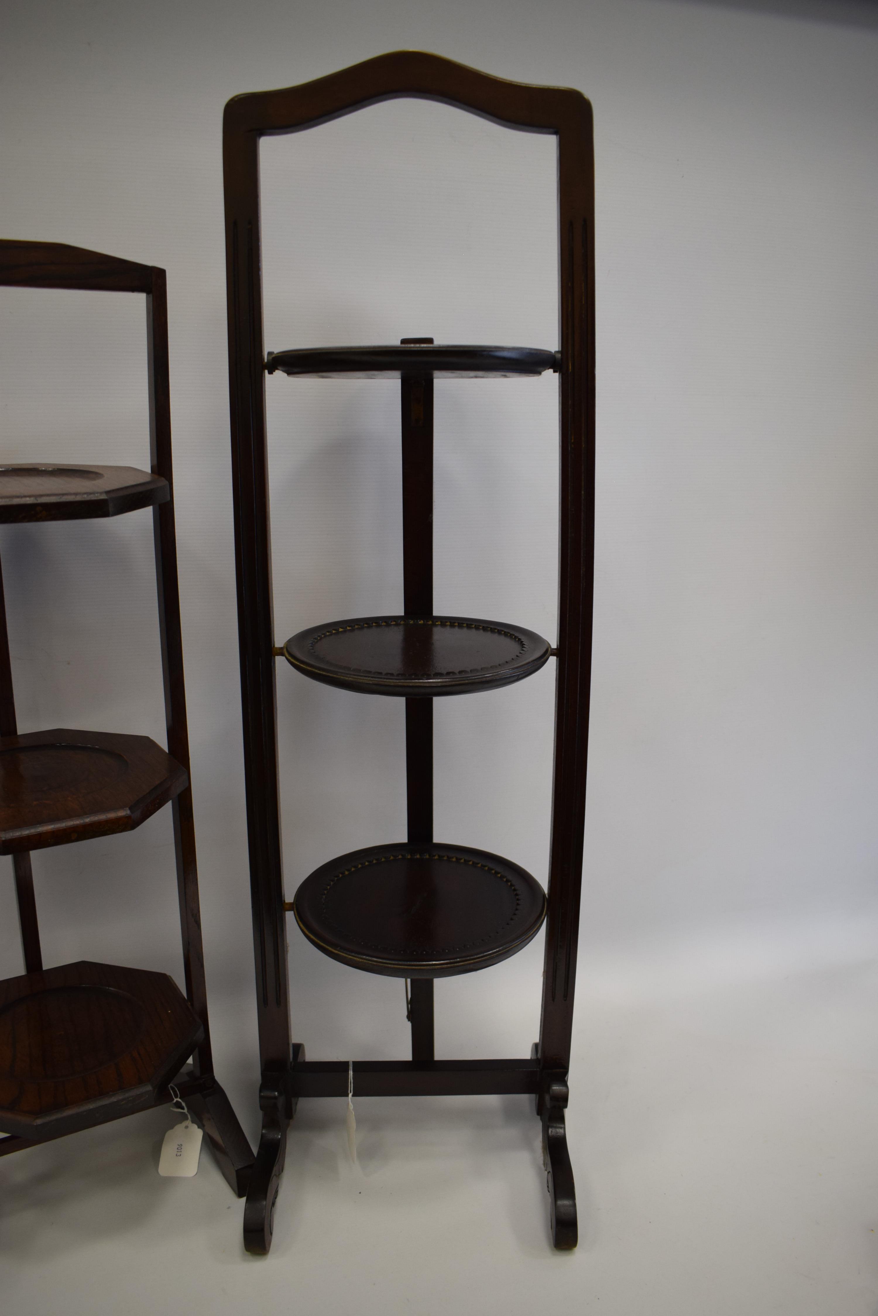 Two Early 20th Century folding wooden cake stands.  Approx 38 inches tall. See photos.  S2 - Image 2 of 3