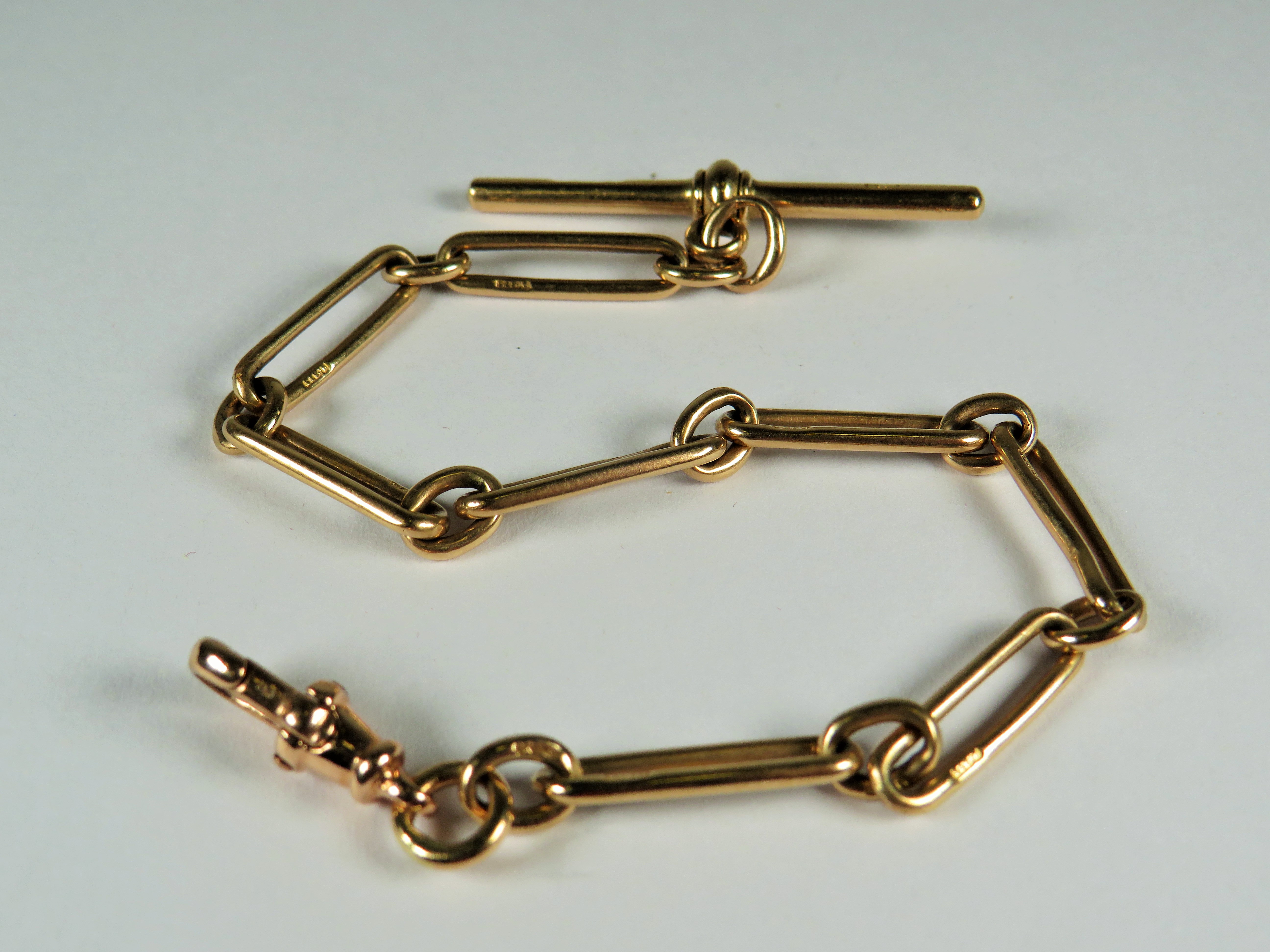 9ct Yellow Gold, Excellent Quality 8 inch Watch chain/Bracelet with tee bar .   12.9g - Image 2 of 3