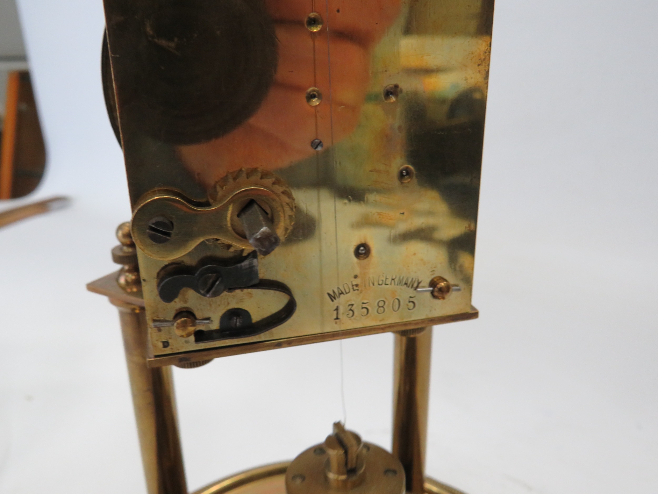 German Made Brass based Anniversary clock with enamel Dial. Sits under a Perspex dome which measures - Image 3 of 4