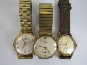 Gents Vintage Gold Tone Wristwatches Hand-wind WORKING Inc. ORIS Etc. x 3      406347