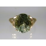 9ct Yellow Gold Ring set with a large Oval Green Quartz which measures approx 12 x 10 mm.   Finger s