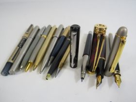 Mixed pen and pencil lot including a Waterman Fountain pen and a Rolled gold Parker pencil.