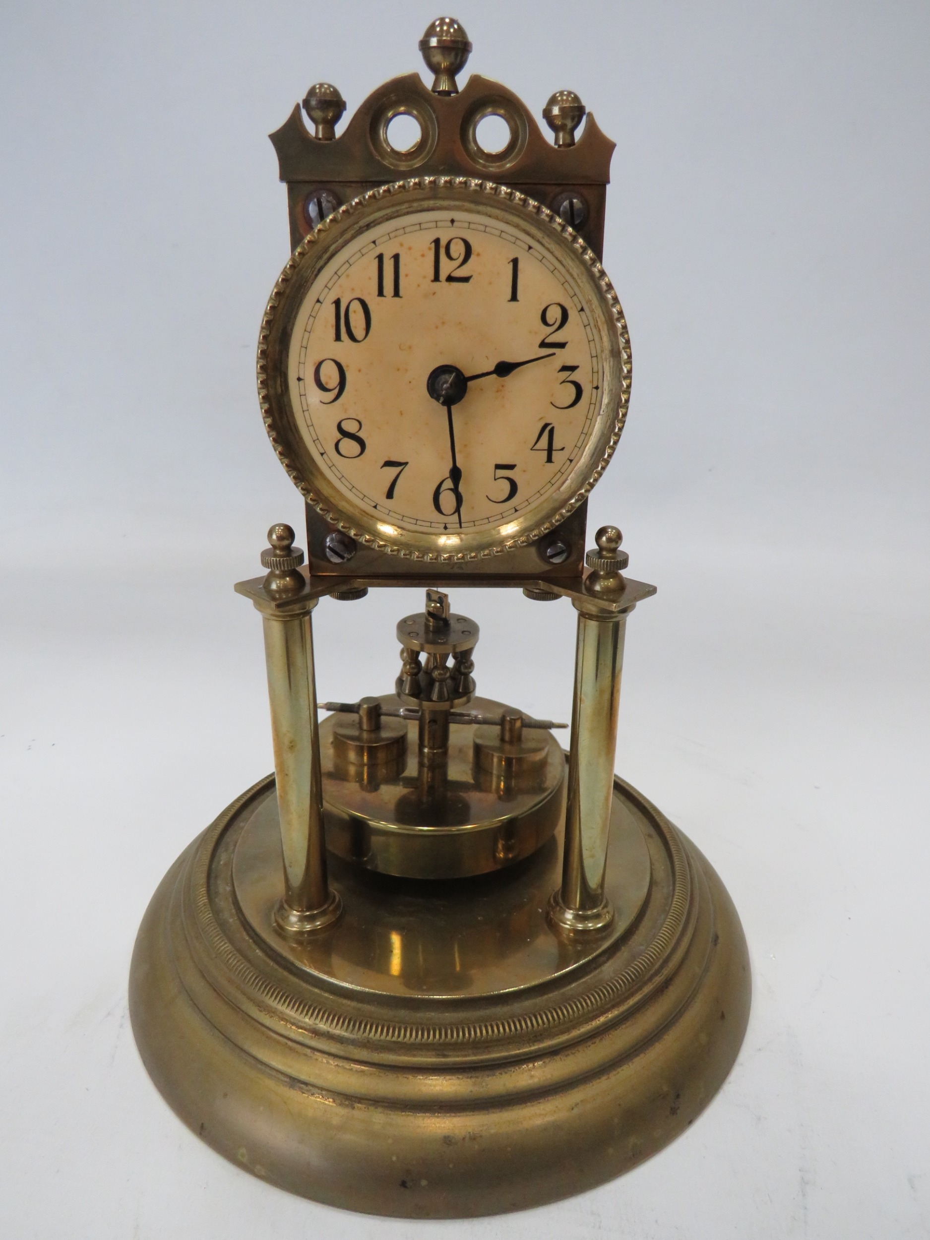 German Made Brass based Anniversary clock with enamel Dial. Sits under a Glass dome which measures - Image 2 of 5