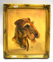 Oil On Canvas of an Airedaled type Terrier. 14 x 12 inches. See photos. S2