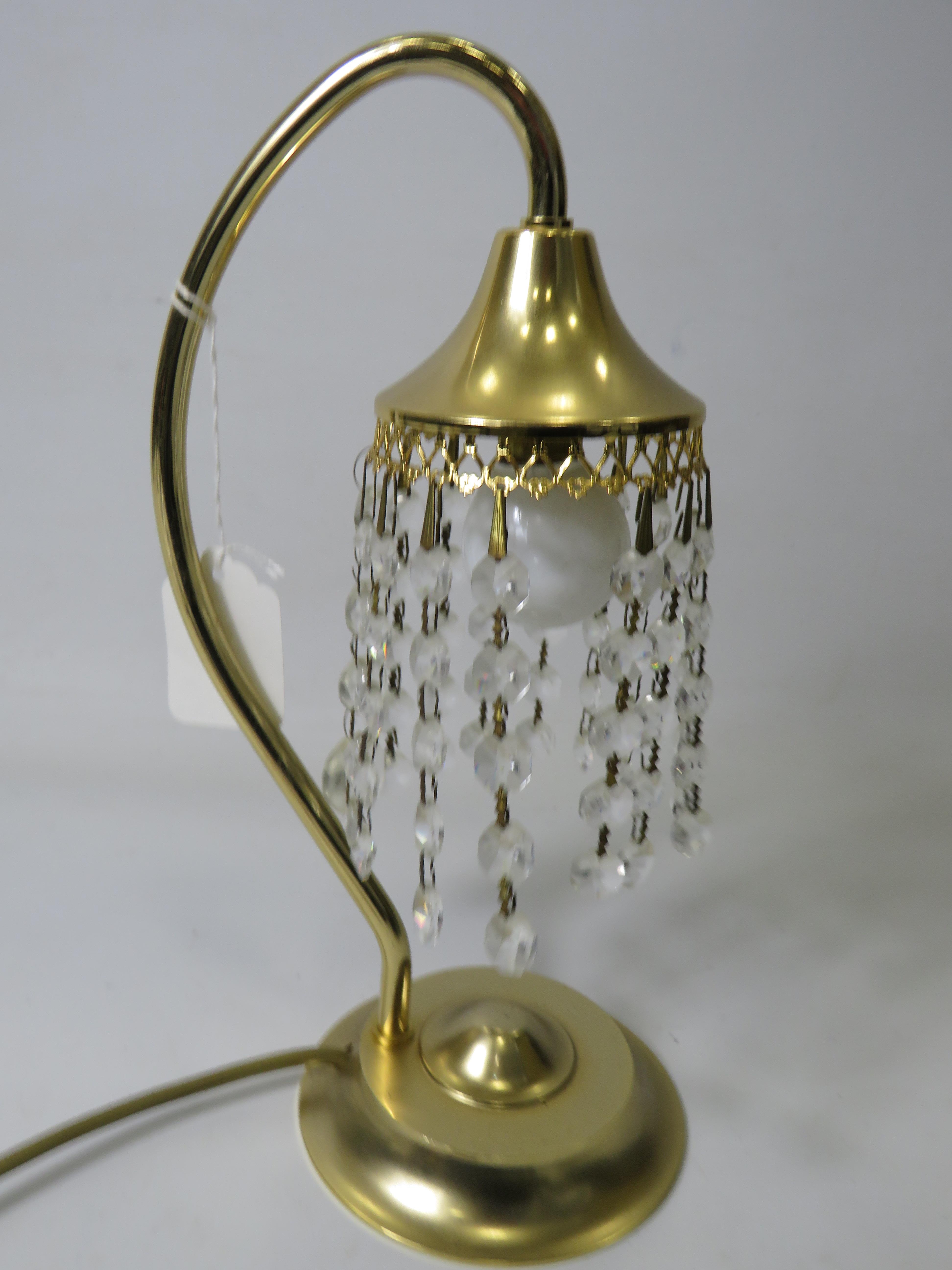 Brushed metal brass effect Standard lamp with 9 Candle bulbs and hanging glass lustres. Approx 67 in - Image 7 of 7