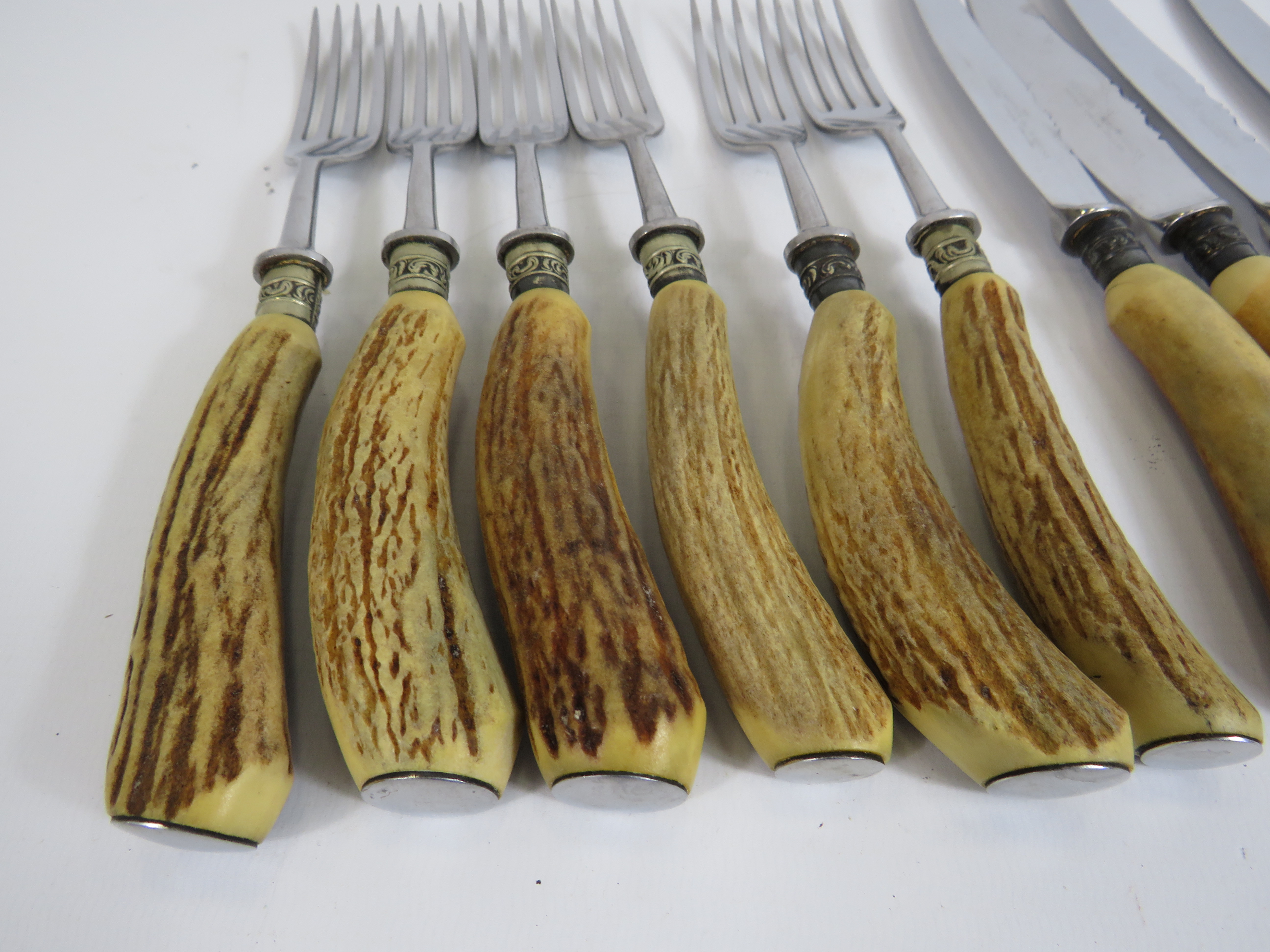 Set 6 of Antler handle knives and forks. - Image 2 of 2