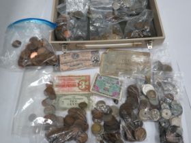 Selection of Uk and Foreign Copper & Cupro Coins plus some WW2 era Bank notes. See photos.