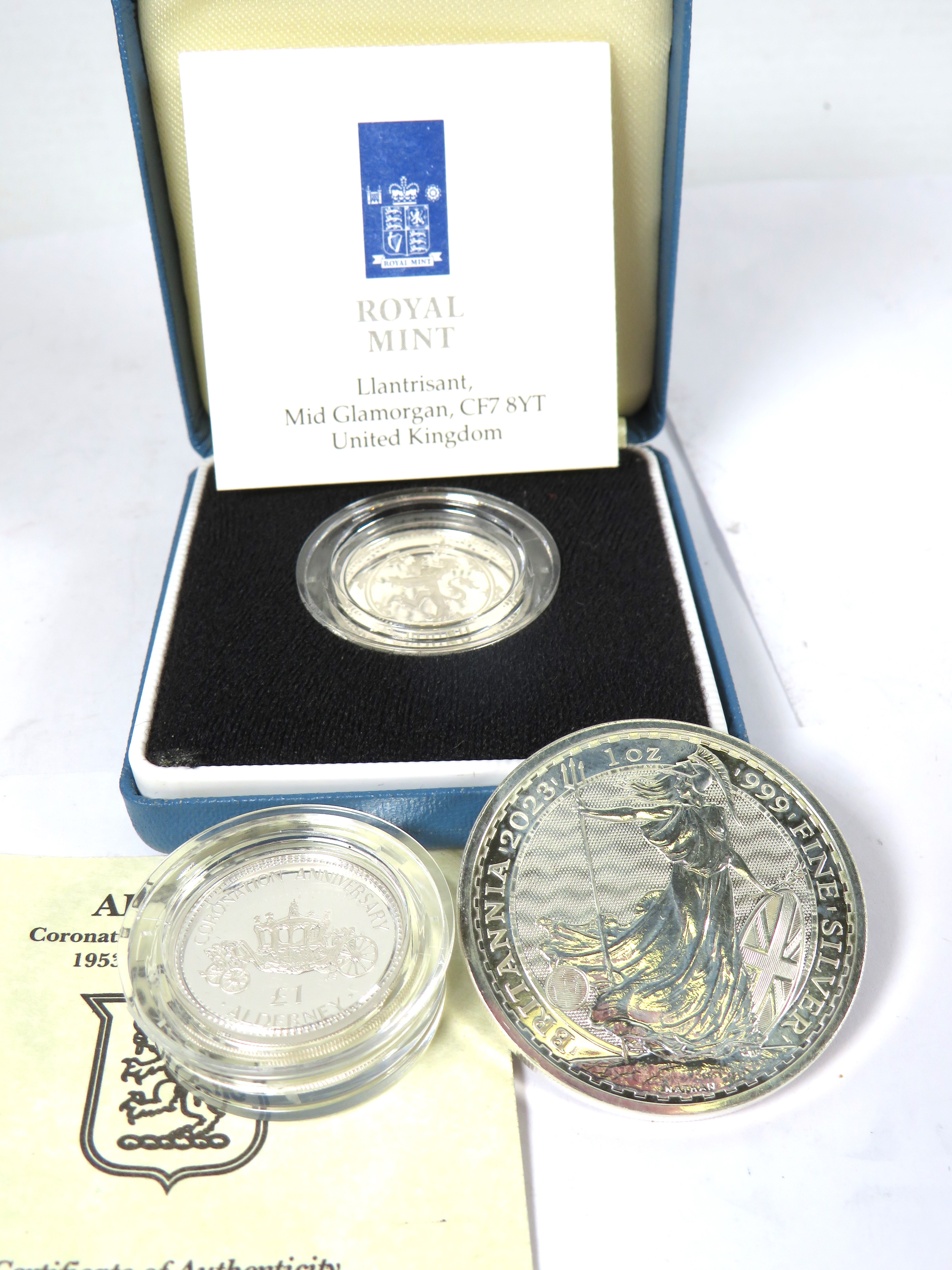 Alderney proof 925 Silver Proof £1 Coin With COA ,  Royal Mint Silver Proof £1 Coin with Box and COA