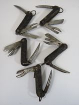 5 Military issue British army jack penknives 1940s/50s