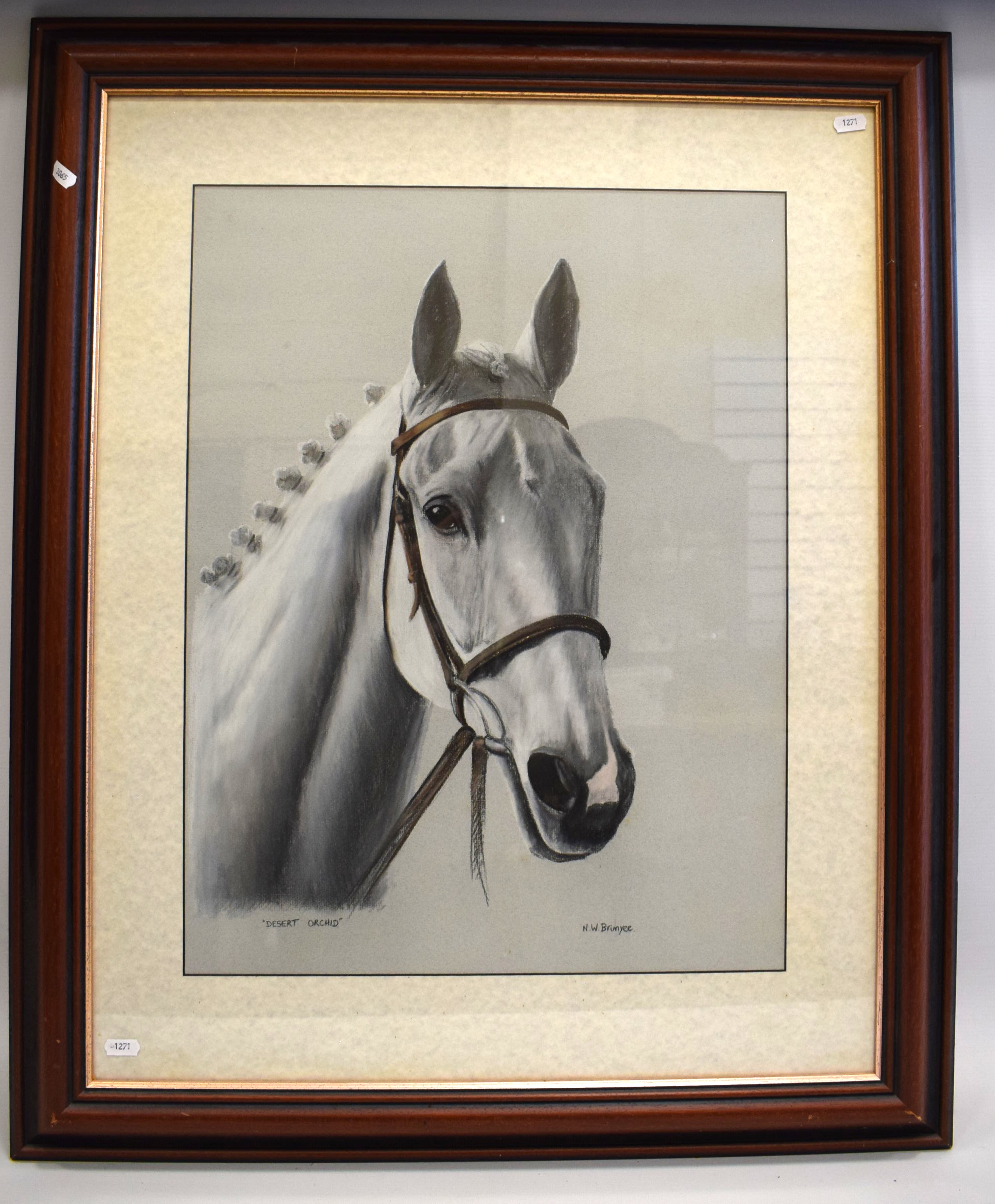 Large framed pastel of Desert Orchid 35 x 28 inches. See photos. 