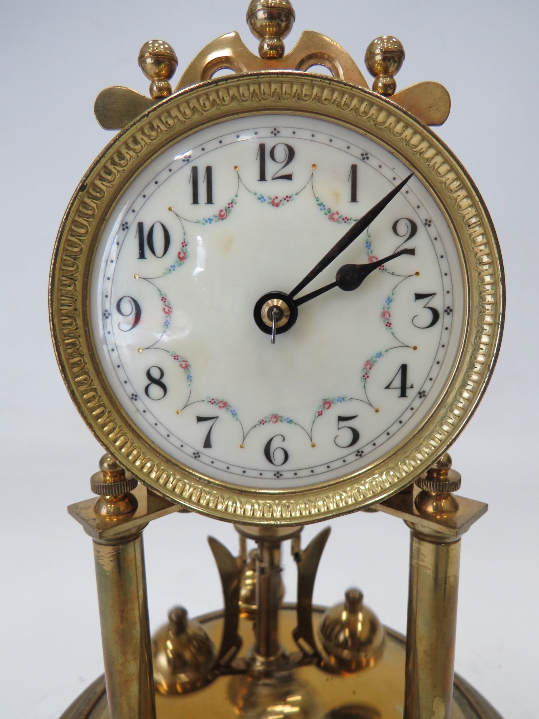 Brass Based Anniversary clock under a Glass Dome which measures approx 11 inches tall. Running order - Image 2 of 4