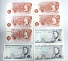 Selection of Vintage Near Mint Ten Shilling notes plus three more modern but obsolete Five Pound not