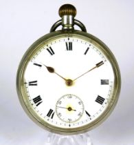 Vintage Omega Pocket watch in Steel case. Crown wind. Enamel face, gold hands with subidiary dial. R