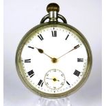 Vintage Omega Pocket watch in Steel case. Crown wind. Enamel face, gold hands with subidiary dial. R