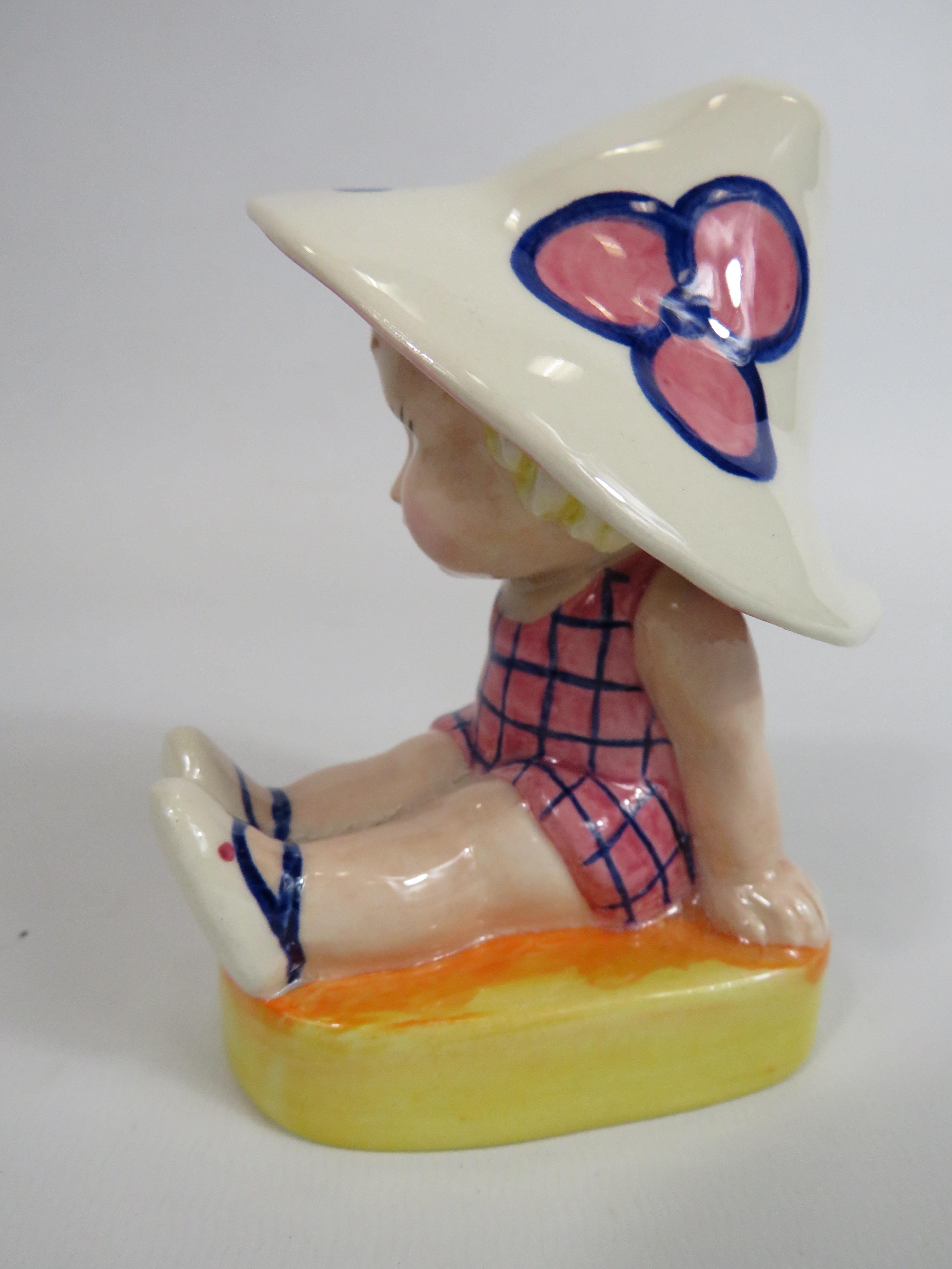 Lorna Bailey Art deco style figurine No 1 of 1, little girl seated wearing a sun hat. 13cm tall. - Image 6 of 7