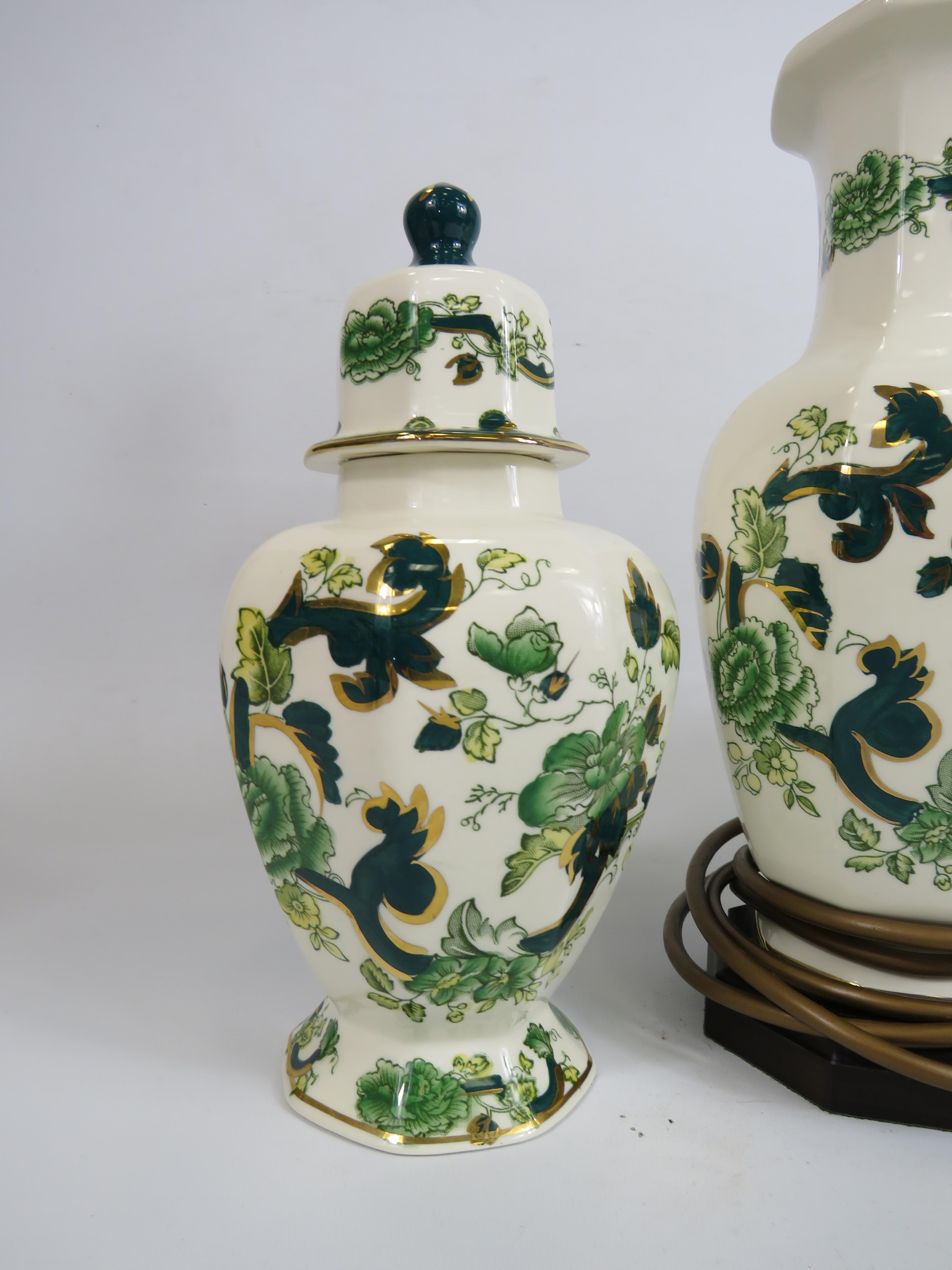 3 Pieces of Masons Ironstone in the Green chartruese pattern (chip to the base of lidded jar) - Image 2 of 4