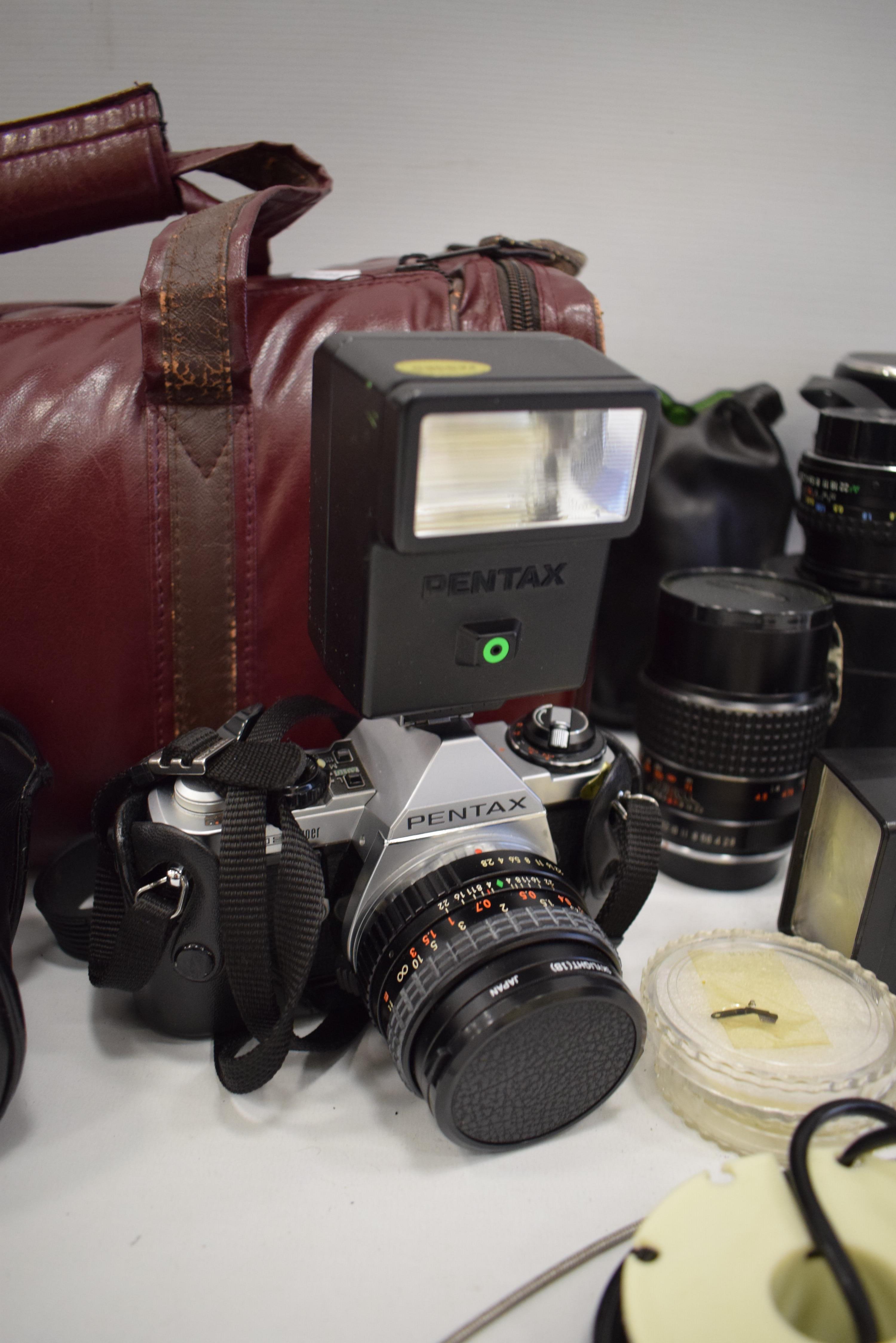 Pentax 35mm SLR Camera model number ME Super together with various lens and light flash etc - Image 2 of 3