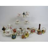 Selection of Miniature teaset and mini barge ware items in ceramics and brass.