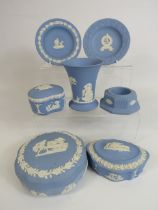 Selection of Wedgwood Jasperware lidded trinkets, trinket dishes, vase etc.