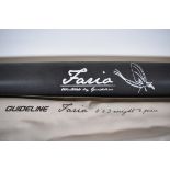 Four piece Fly rod Guide line Faria 8ft 6 inches with cloth bag and hard carry case. 