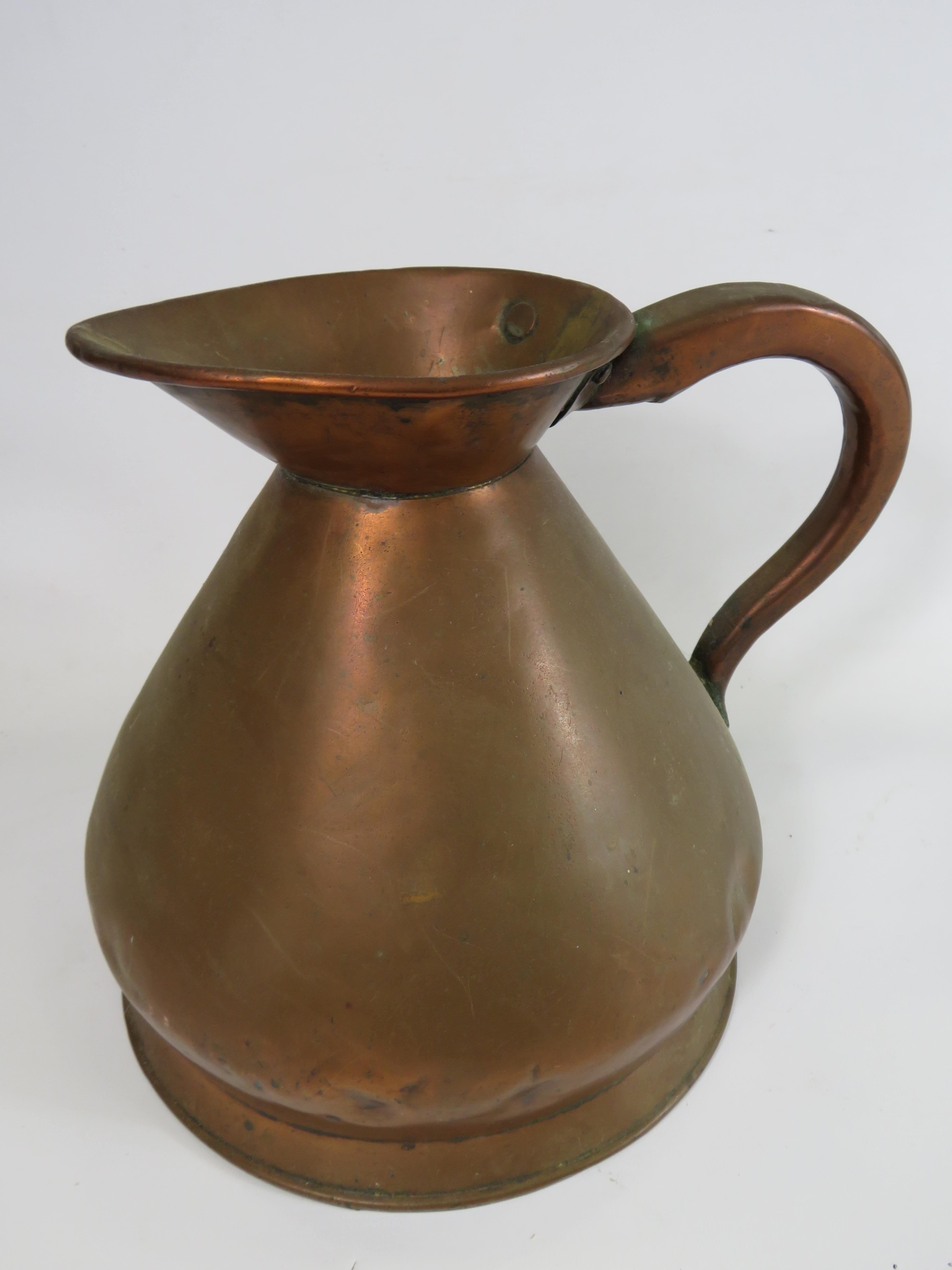 Large vintage copper jug, 10" tall. - Image 2 of 2