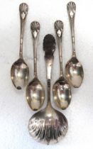 Very Pretty hallmarked Silver sugar sifter plus four other pretty teaspoons ,  all hallmarked.  Tota