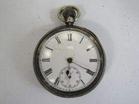 .935 Silver Gents Vintage Open Face Pocket Watch Hand-wind WORKING 406375