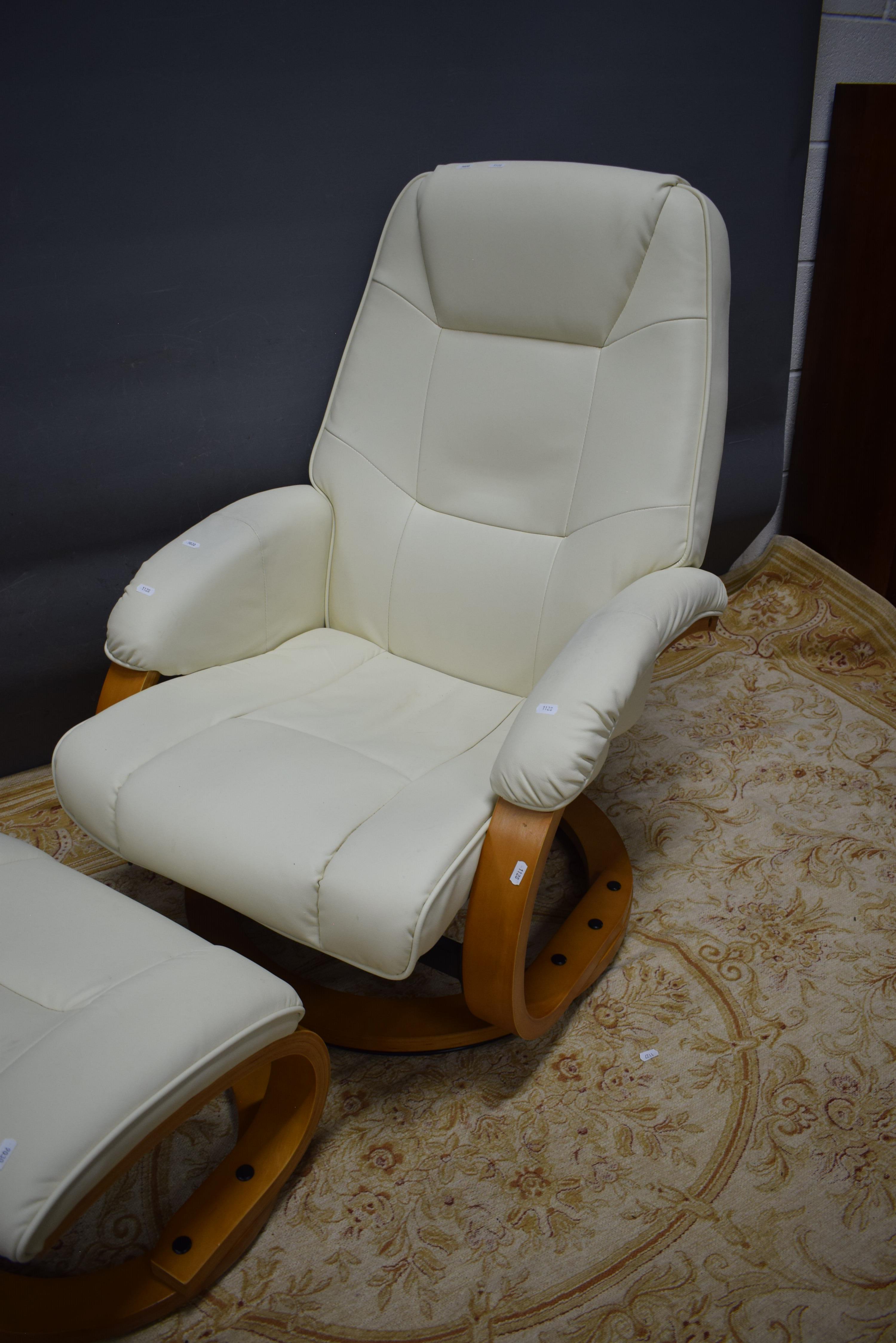 Faux Leather and bentwood manual reclining easy chair with footstool.  See photo.  S2 - Image 3 of 3