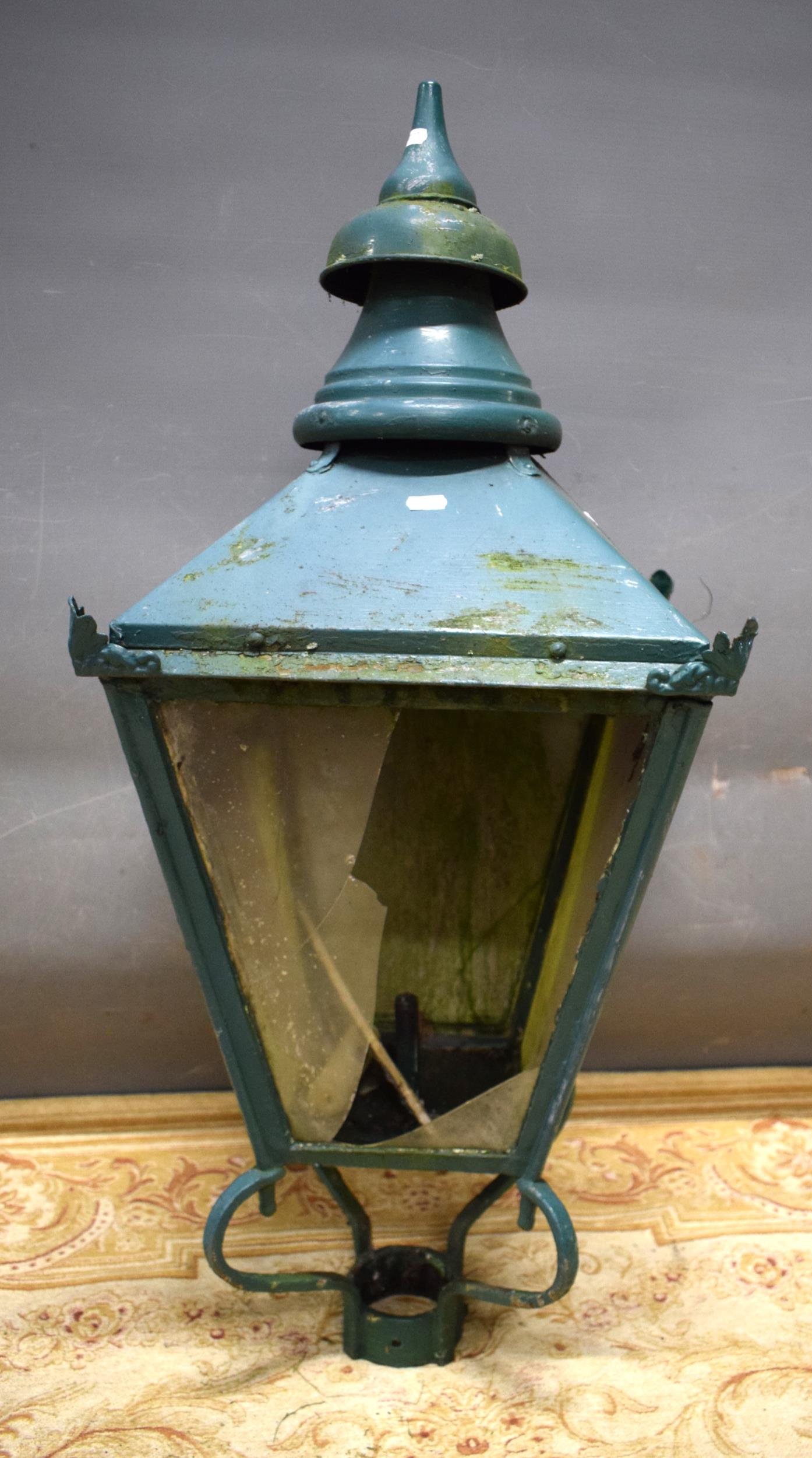 Large Green overpainted Reproduction Georgian Style Lantern.  42 inches tall.   See photos   S2 - Image 2 of 2