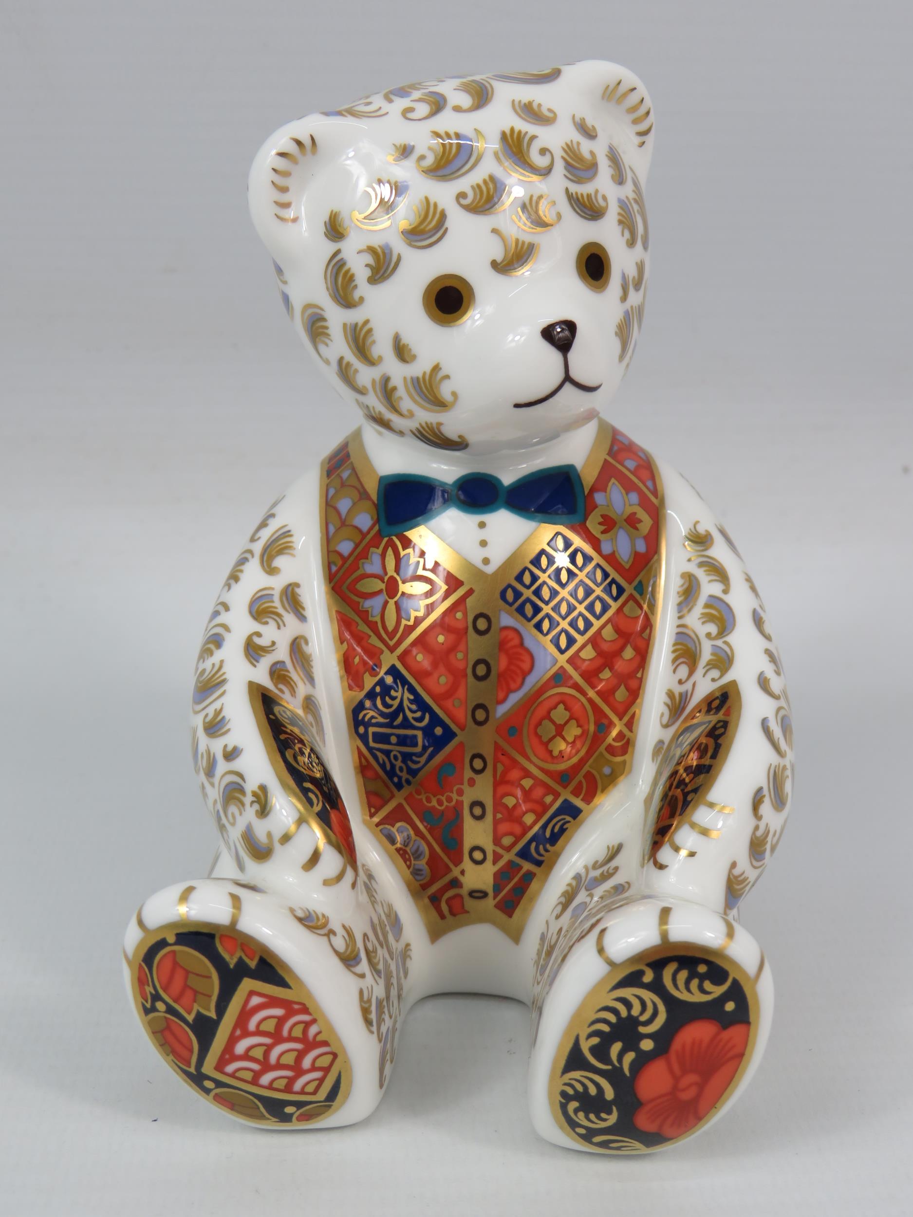 Royal Crown Derby Teddy Bear with  Gold Stopper to base. 4.5 inches tall. See photos. 