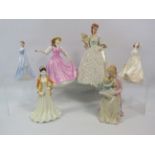 Six porcelain figurines of ladies by Coaport, Compton woodhouse etc.