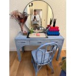 Desk And Chair Beautifully Refinished In A Distressed Blue And White Painted Lacquer Resembling