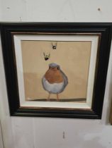 Oil On Canvas The Fat Robin by Vivak Mandalia  (British) signed;37 x 37cm Vivekâ€™s paintings are