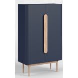 Horsen Scandi 2 Door Cabinet- Finished In Midnight Blue With Solid Oak Handles And Frame This