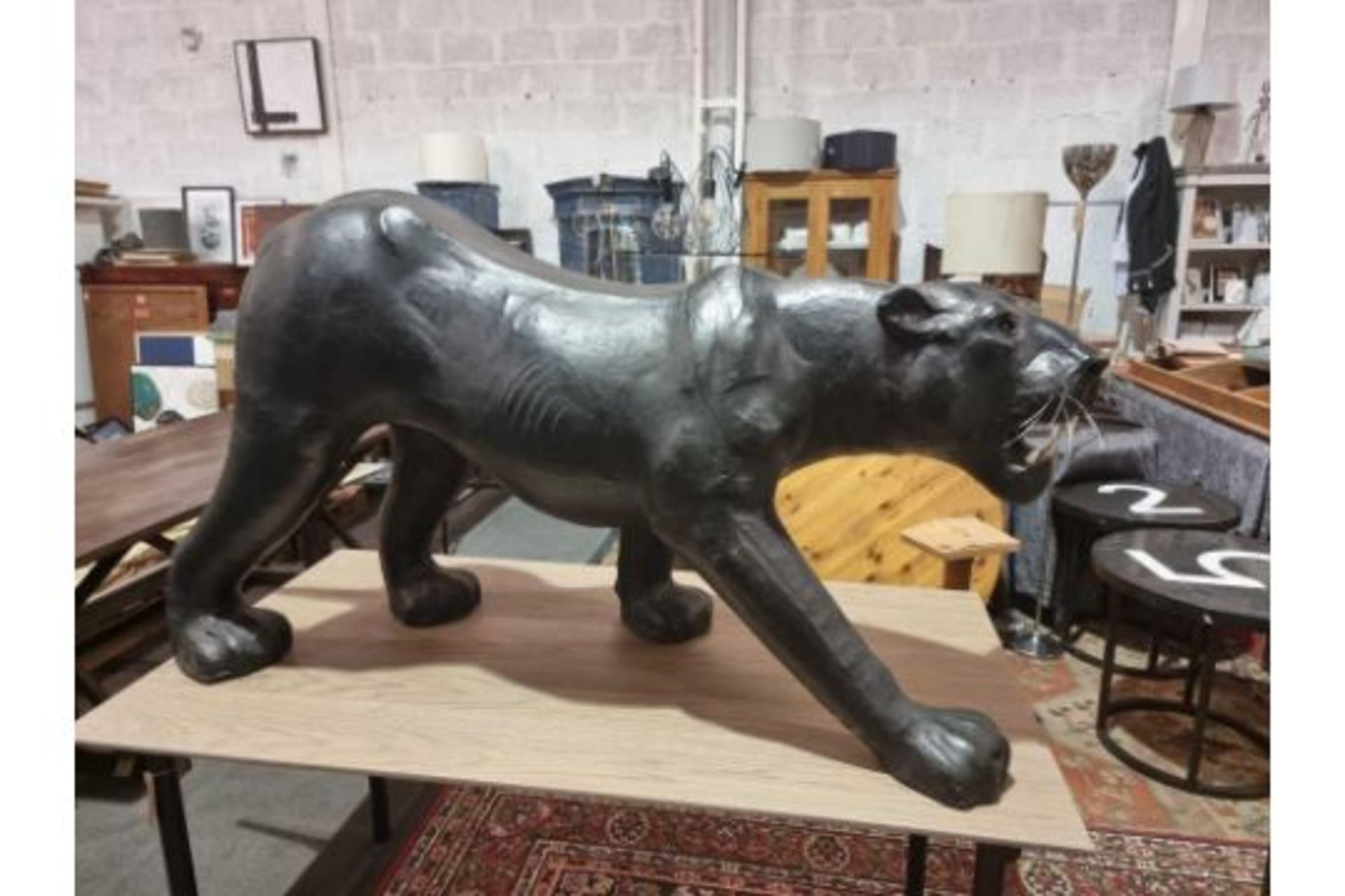 Huge Leather Black Panther A Stunning Quality 20th Century Leather Black Panther In Lovely Worn