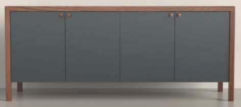 The Carl sideboard has a black American Walnut Carrara marble effect white ceramic top and