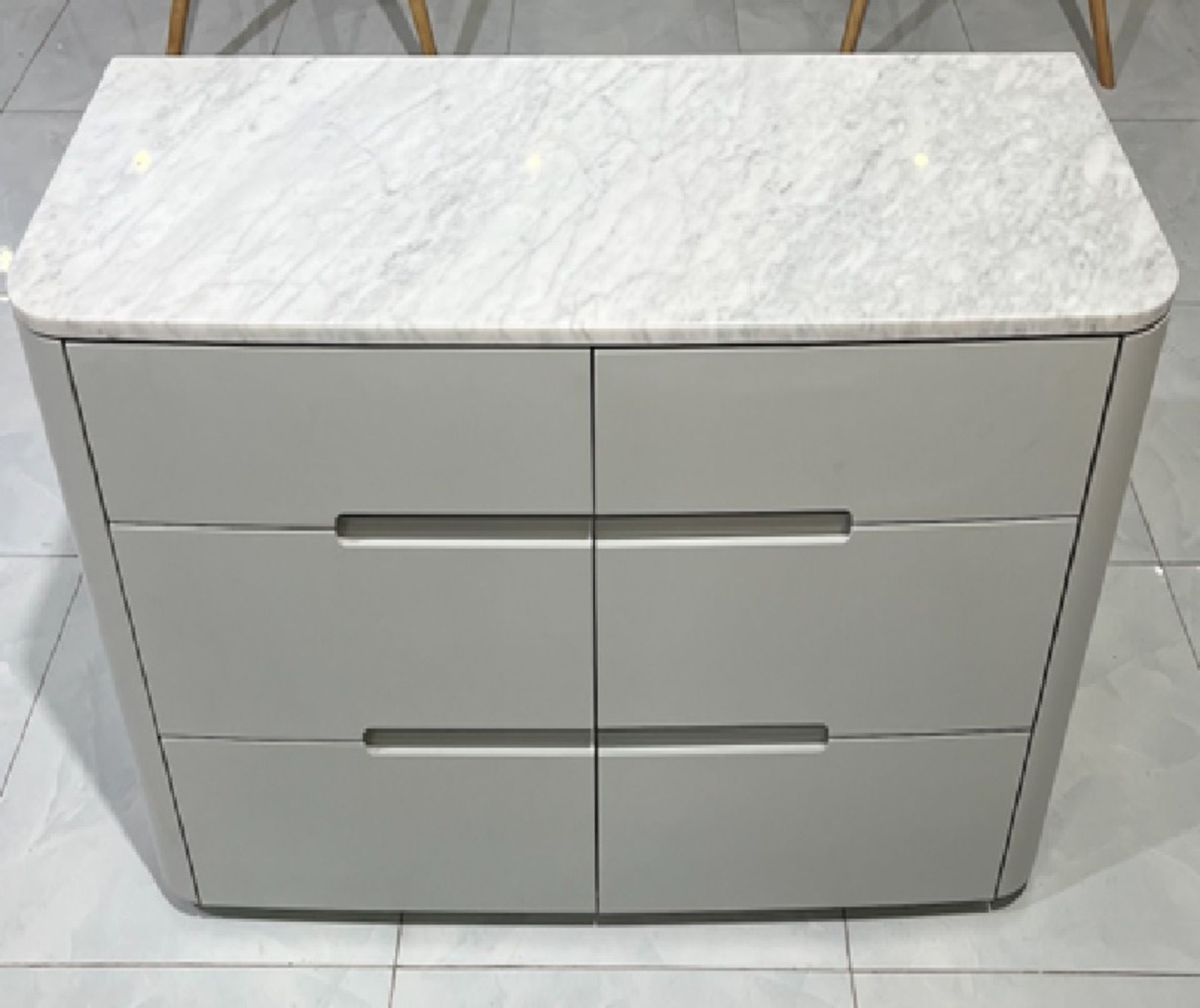 Florence 6 Drawer Bedroom Chest With Italian Carrara Marble Top Sample Product 120 x 45 x 75cm - Image 3 of 3