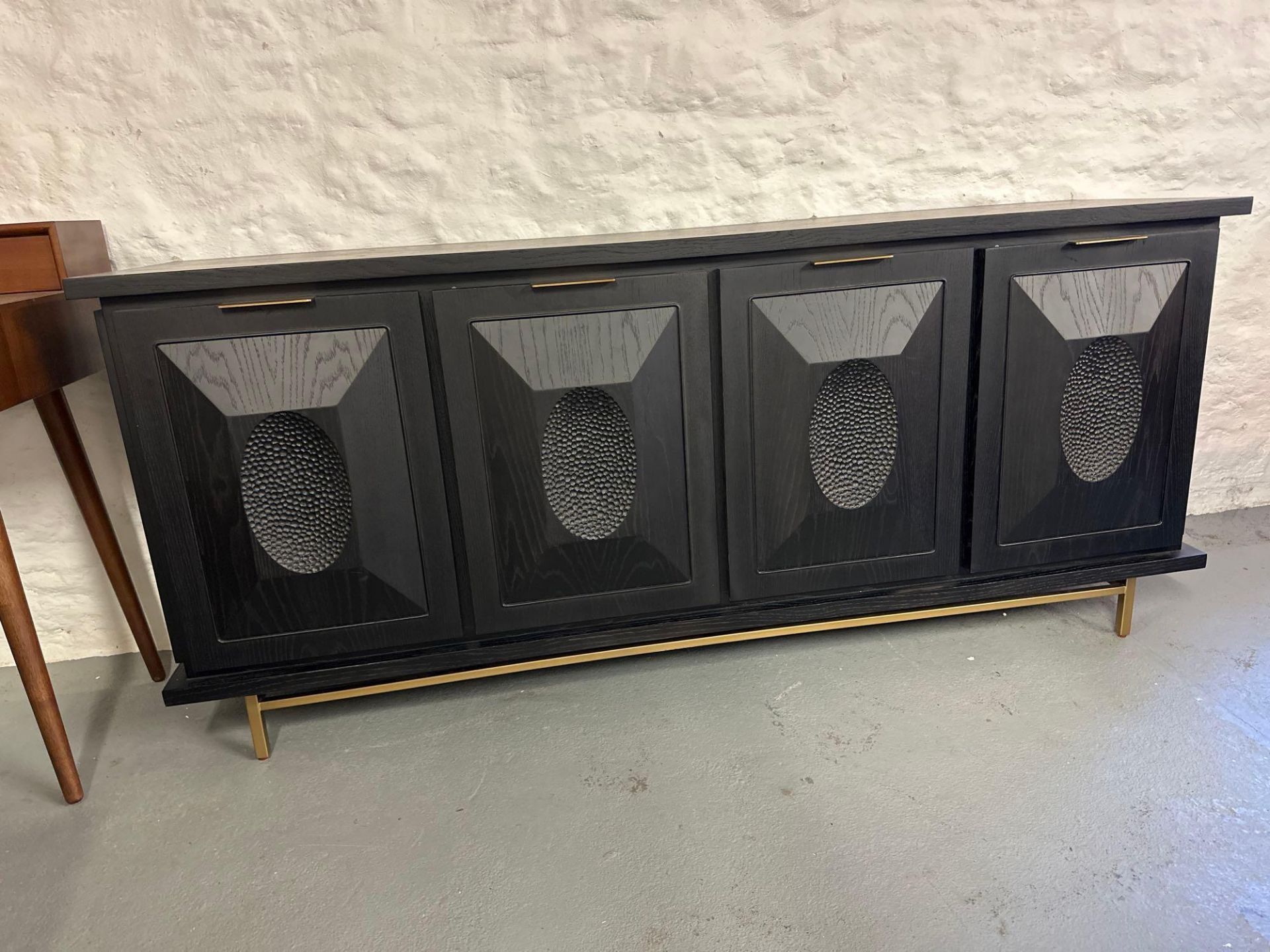 Draper Sideboard Black American Oak With bronzed metal accent handles and base stand, this statement - Image 2 of 7