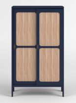 Reed Cabinet The Reed Cabinet is a black cabinet that has oak doors and solid oak framing as well as