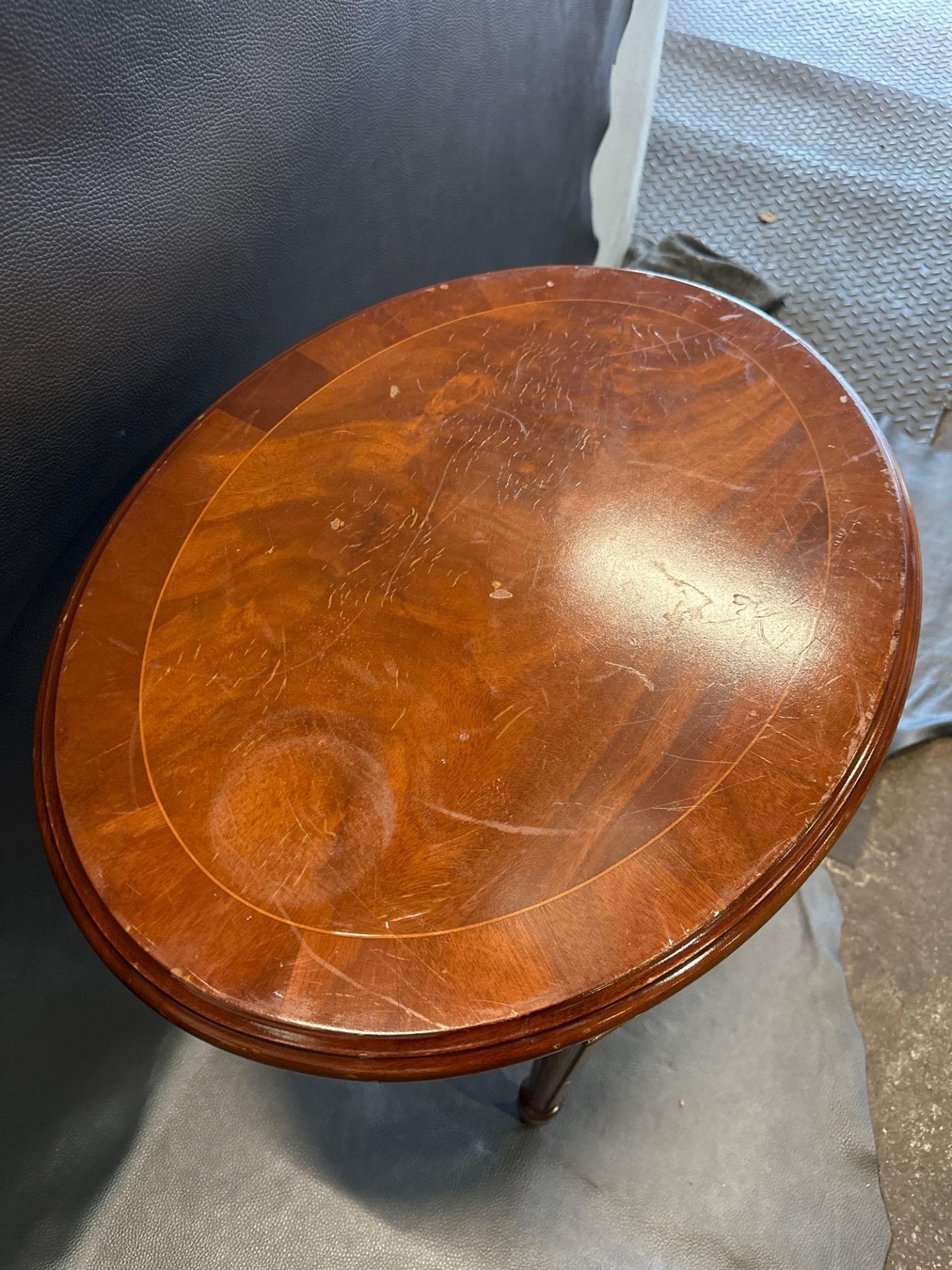 A Mahogany Ovoid Side Table The Freize Carved With Panels And Medallions Raised On Turned Fluted - Image 3 of 5