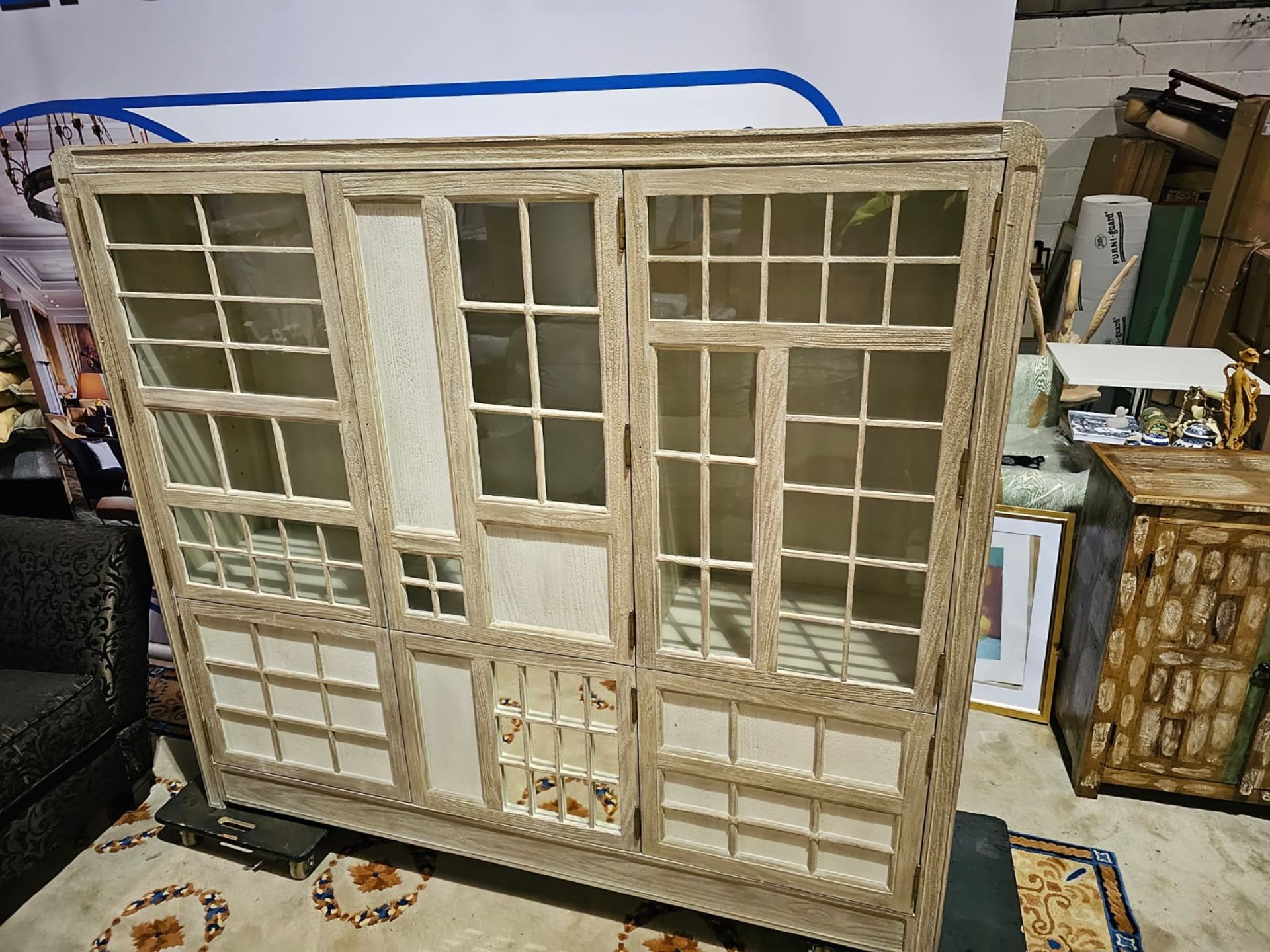 Large French Rustic Storage Cabinet With 6 Doors. Adorned With Glass/Mirror Doors And Finished In - Image 5 of 9