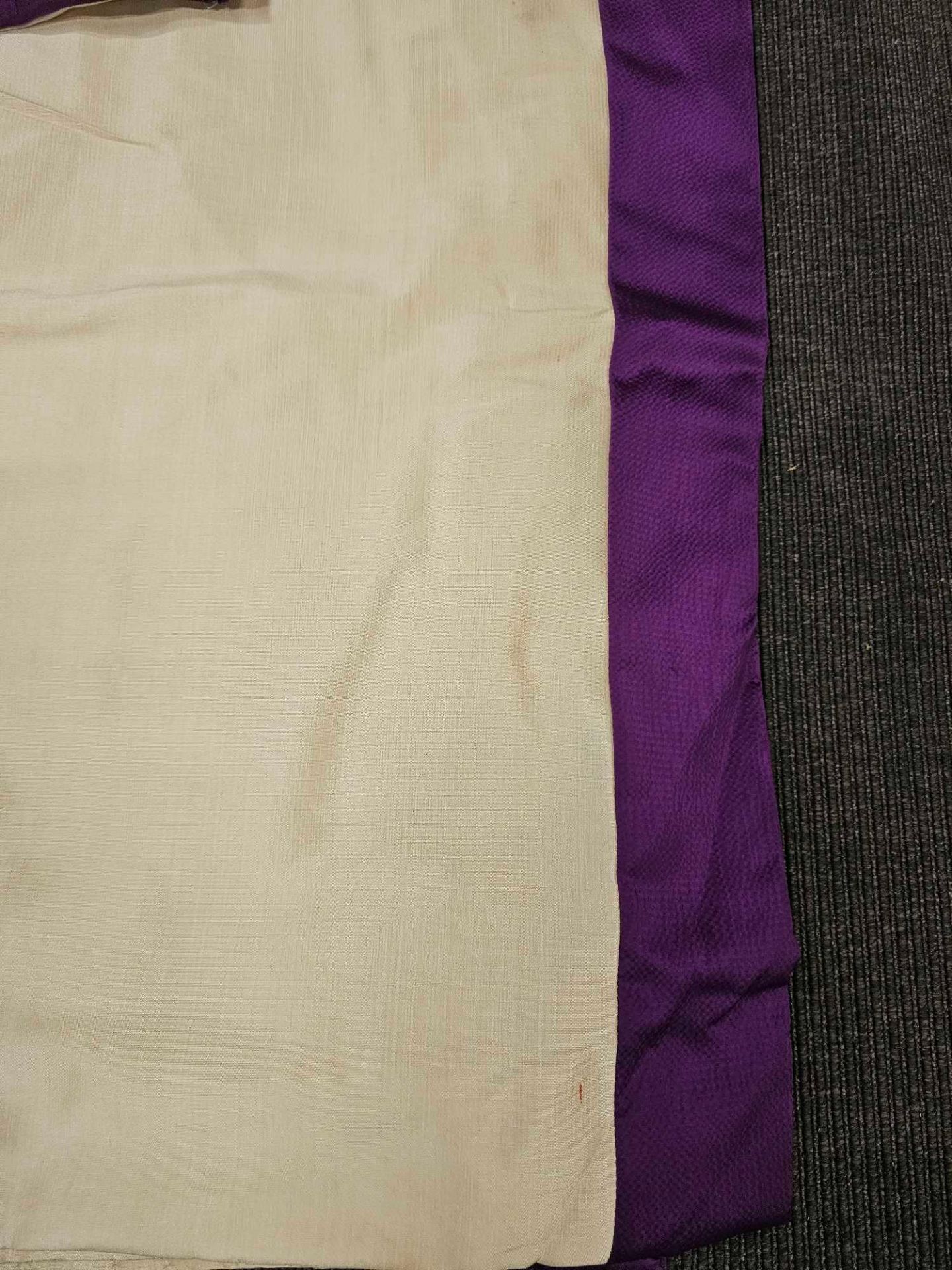 A Pair Silk Drapes Cream Purple Striped Edge Tie Backs And Canopy Size -cm 224 x 238 Ref Dorch 70 - Image 3 of 4