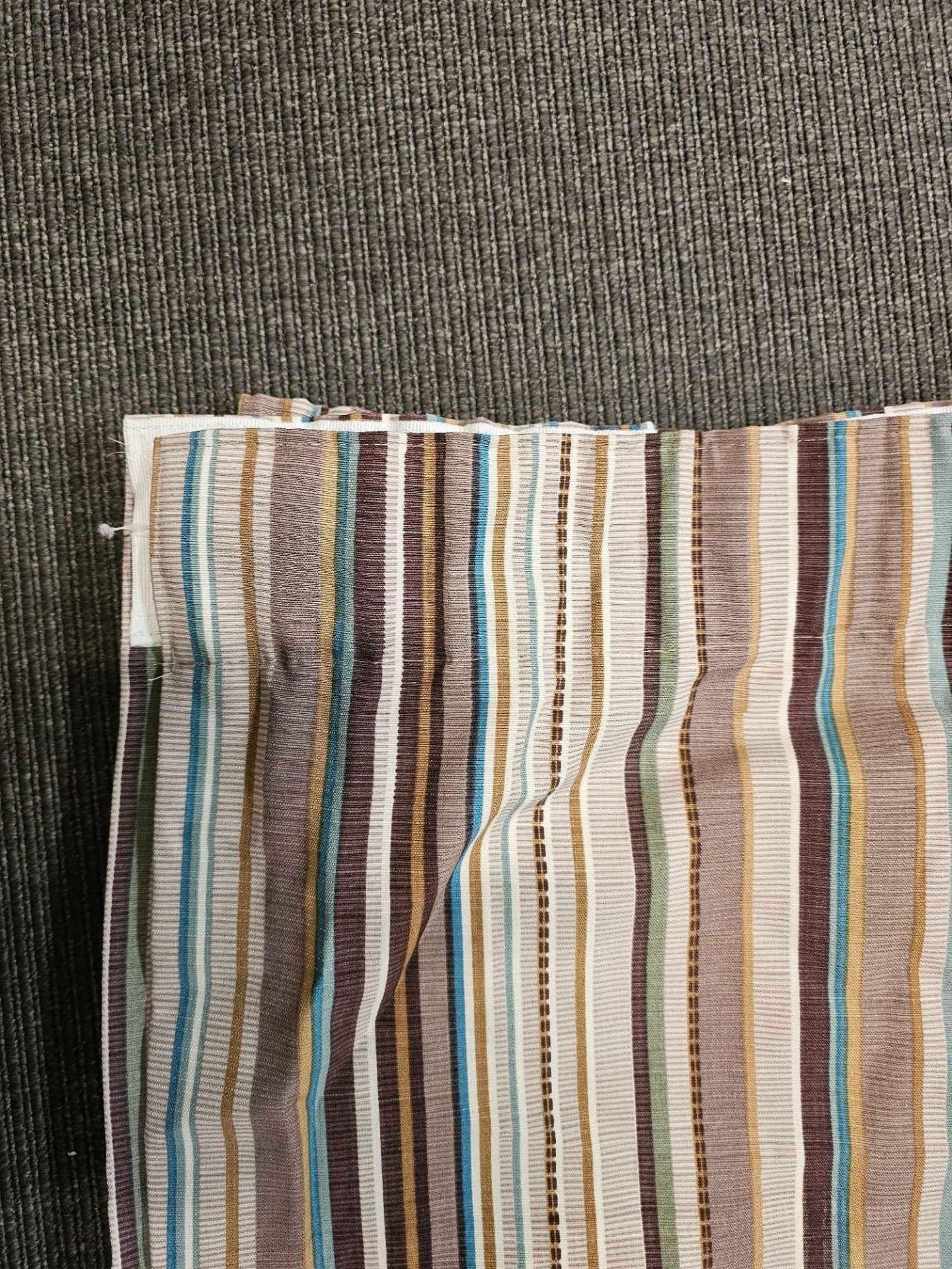 A Pair If Fabric Striped Curtains Brown Beige Green Blue Size -cm 220 x 200 Ref Dorch 73 - Image 2 of 3
