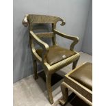 Anglo-Indian Dowry Chair & Footstool A striking Vintage Anglo-Indian Silvered Metal-Clad Chair, 20th
