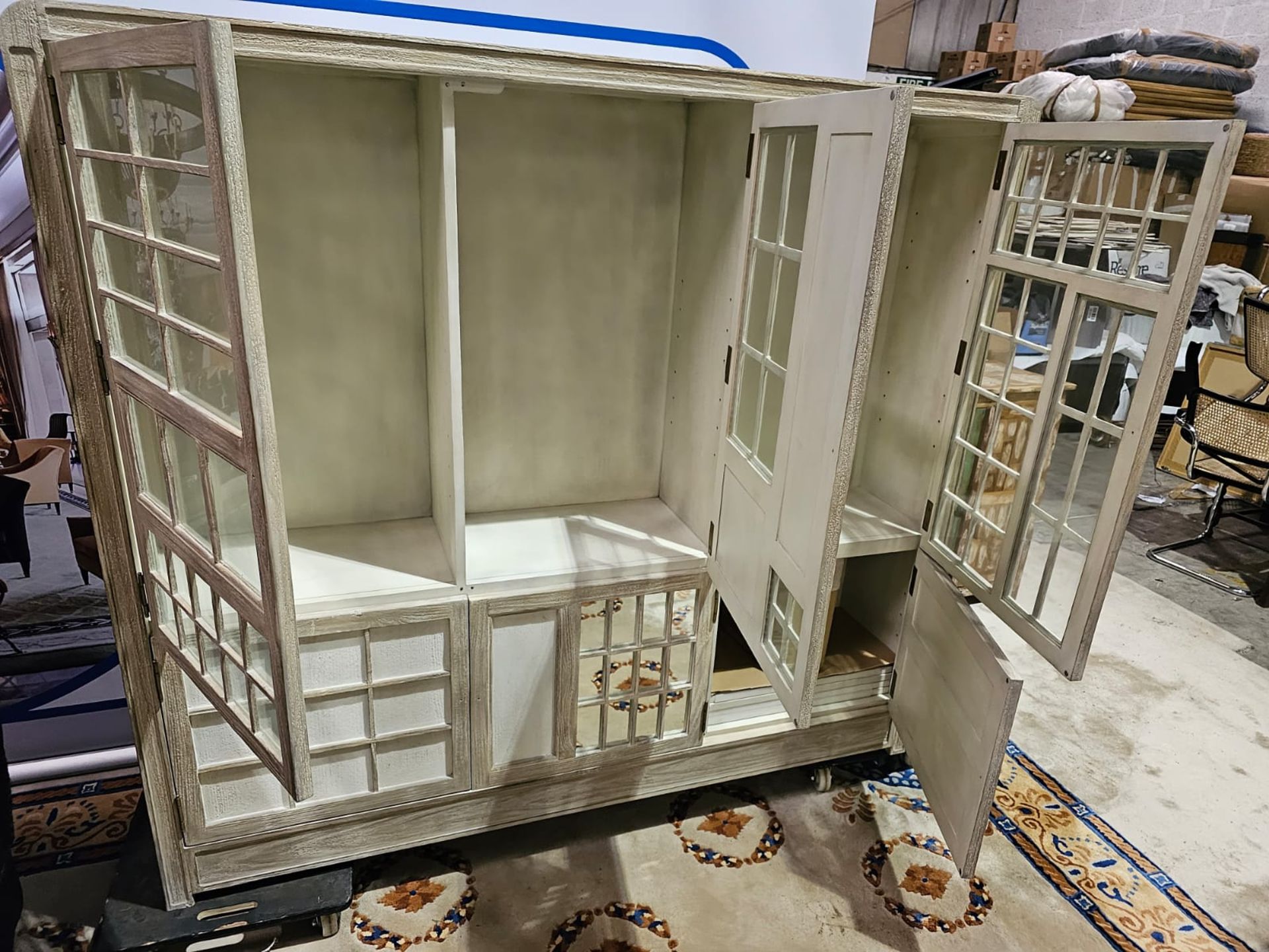 Large French Rustic Storage Cabinet With 6 Doors. Adorned With Glass/Mirror Doors And Finished In - Image 3 of 9