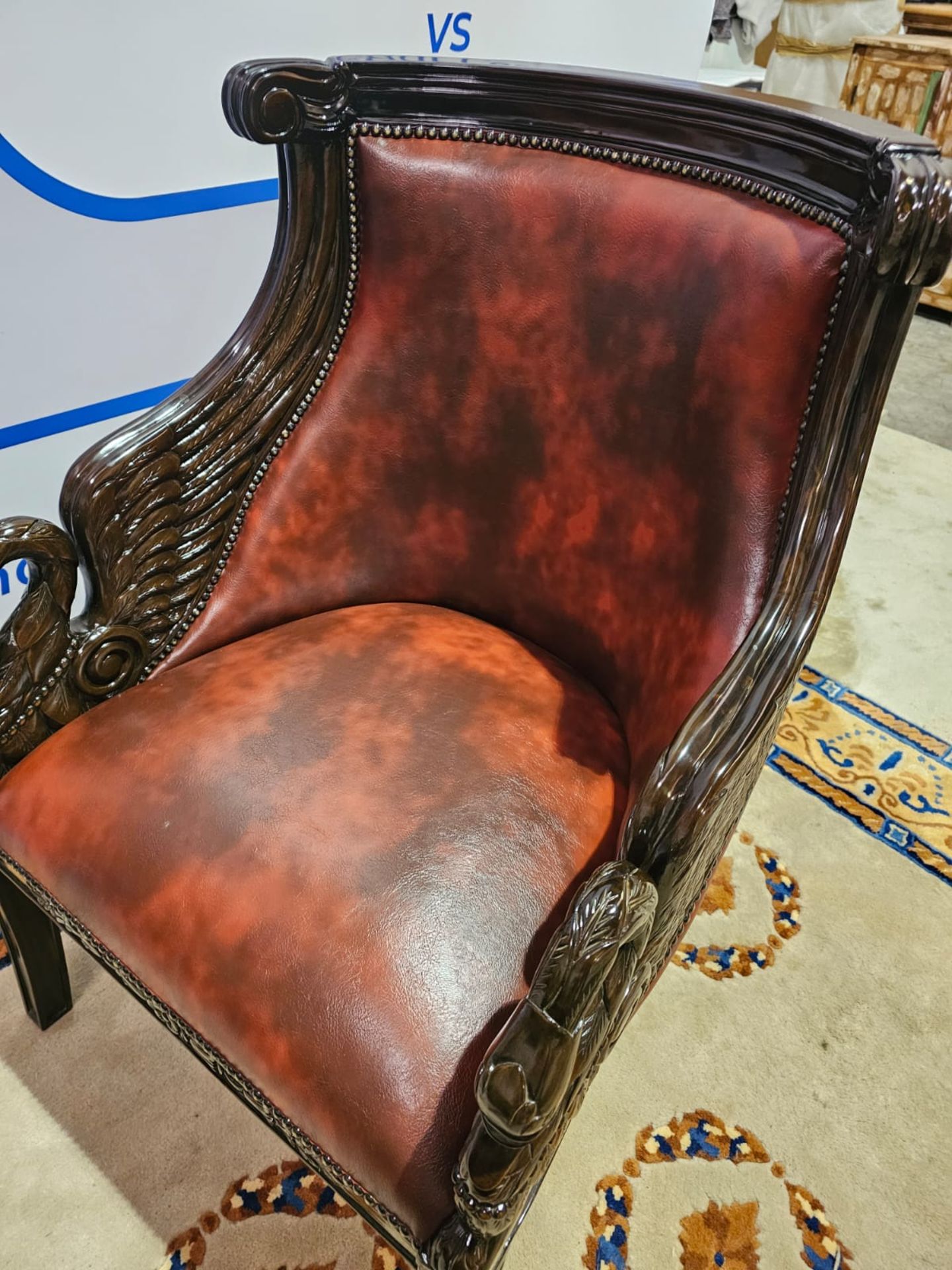 A Ebonised Fauteuil In French Empire Style. The Moulded Curved Toprails Above Padded And Scooped - Bild 4 aus 9