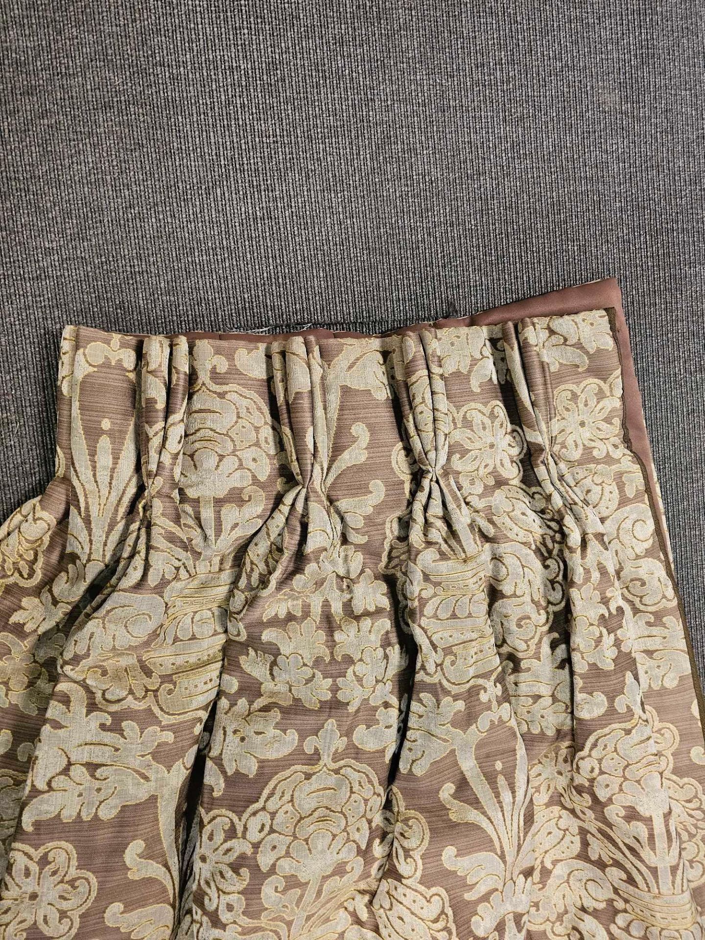 Single Silk Drape Brown / Gold Flower Pattern Size -cm 90 x 144 Brown Piping Single Silk Drape - Image 3 of 5